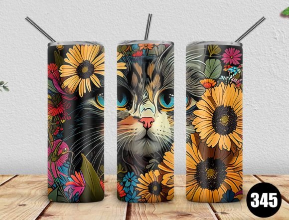 Cat Flower Tumbler Design PNG Review