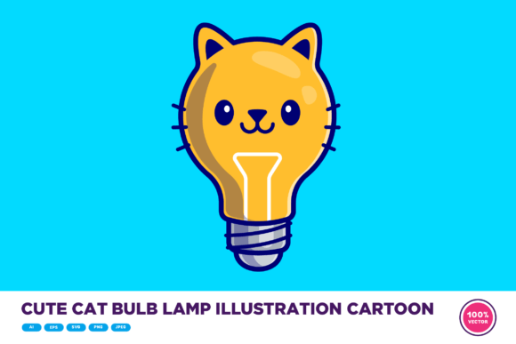 Cute Cat Bulb Lamp Illustration