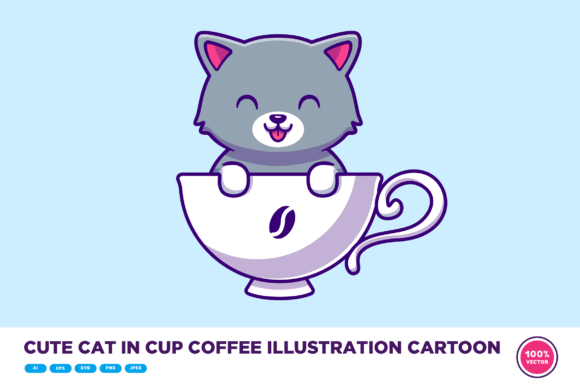 Cute Cat in Cup Coffee Illustration Review