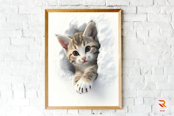 Cute Cat Peeking from Snow Hole Wall Art Review