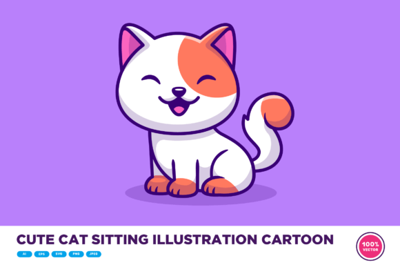Cute Cat Sitting Illustration Cartoon Review