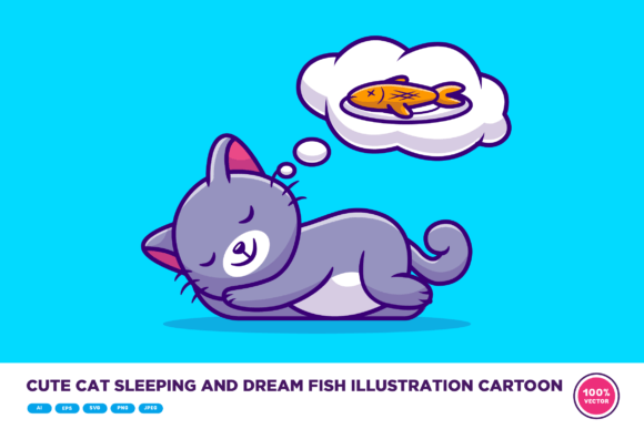 Cute Cat Sleeping and Dream Fish Cartoon Review