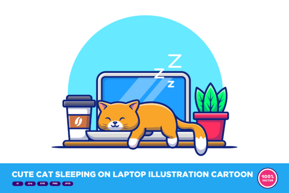 Cute Cat Sleeping on Laptop Embroidery Design