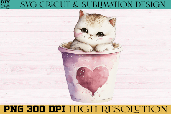 Cute White Cat with Coffee Cup PNG Review